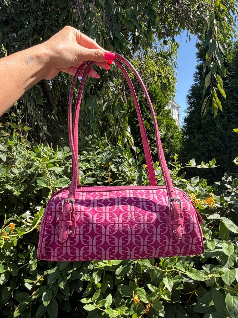 Vintage Fossil Pink Signature Monogram Mini Baguette Shoulder Bag Y2K Purse